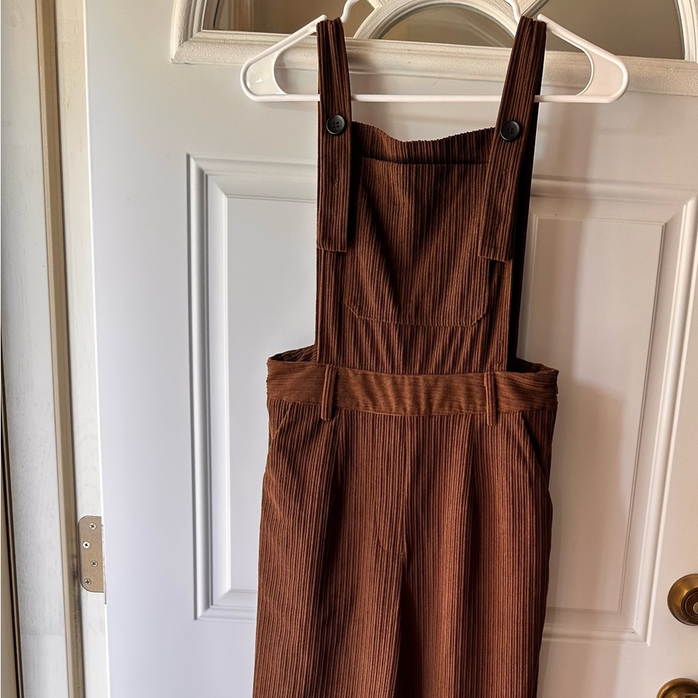 Cider Brown Corduroy Jumpsuit with Wide Leg Design XS